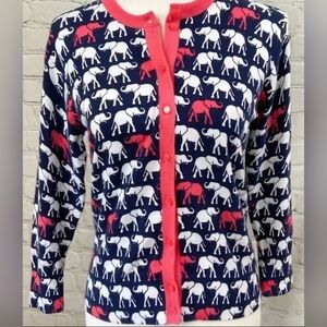 Crown & Ivy Elephant Print Cardigan with Pink Trim